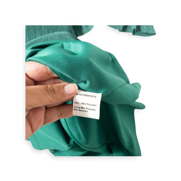 Paper Parachute Long-Sleeve Emerald Green Midi Dress Satin Pleated SZ M Formal - Picture 8 of 10